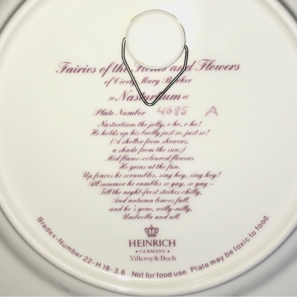 Fairies of the Fields Flowers Plate Heinrich Porcelain Germany Nasturtium Fairy - Picture 2 of 3